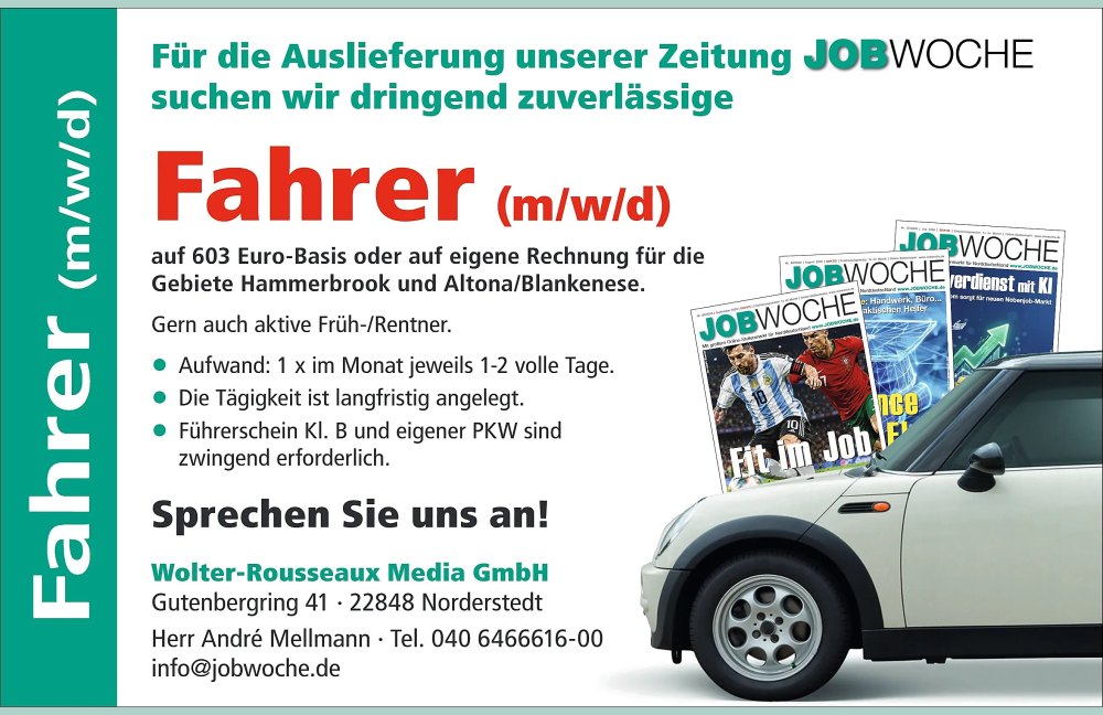 Fahrer (m/w/d) Zeitungsauslieferung – JOBWOCHE